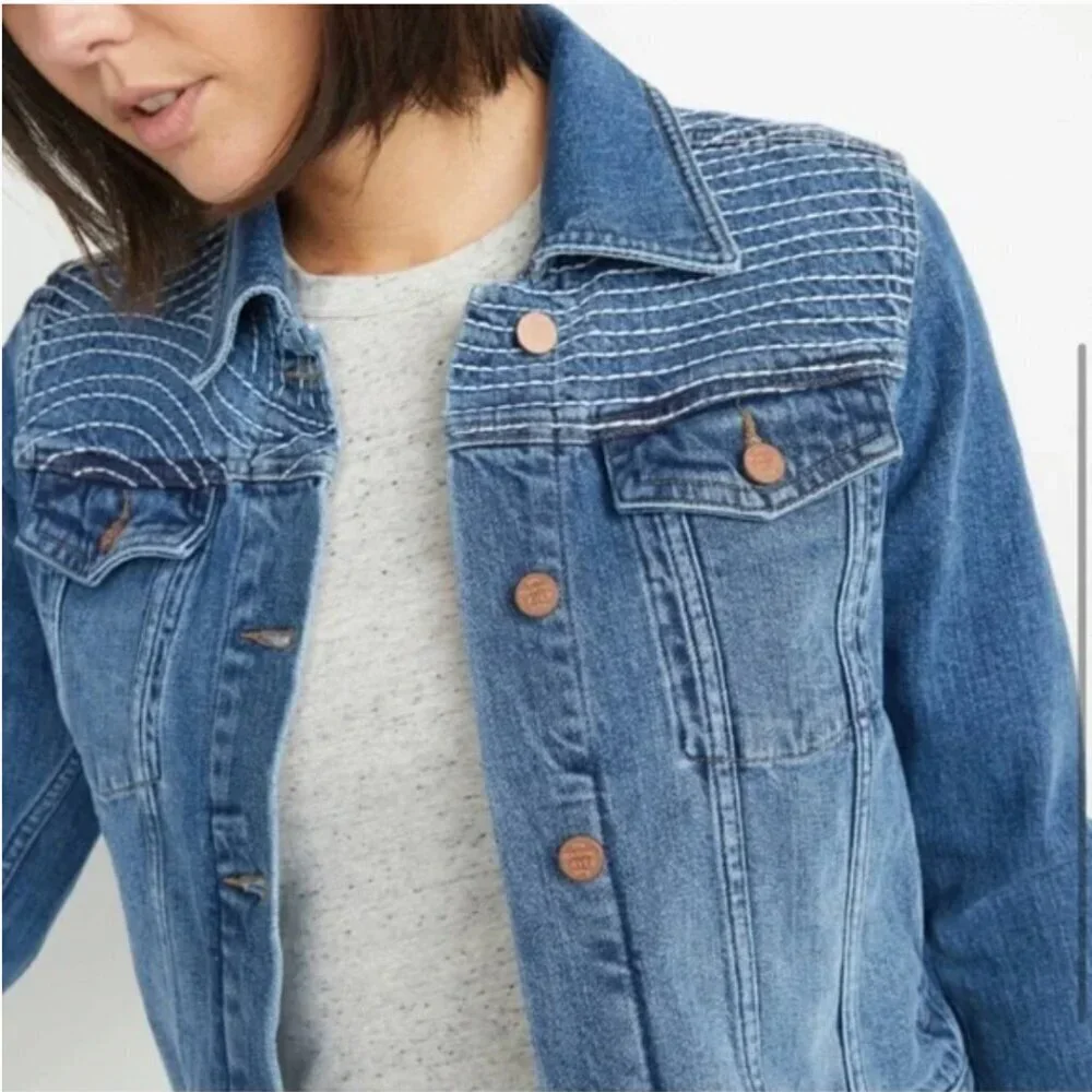 ❤️🔥Marine Layer - Blue Eileen Embroidered Denim Jacket - L - Picture 1 of 7